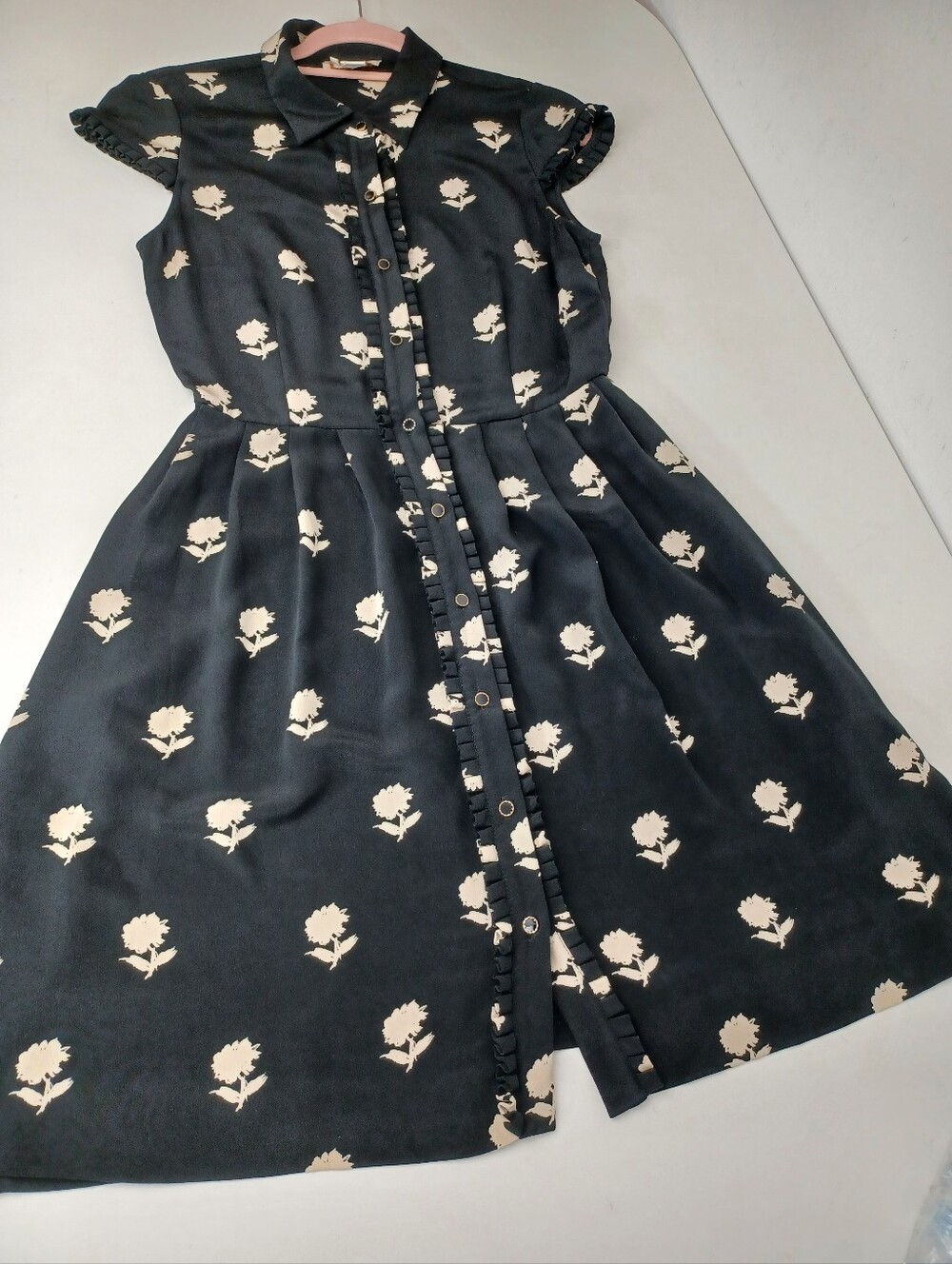Kate Spade Floral Silk Mini Dress Size 4 Pockets Button Front Collared Preppy